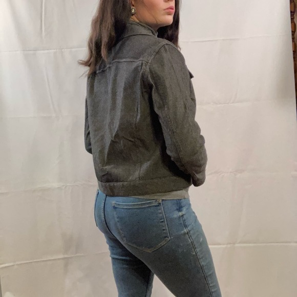 Worth military black denim grunge casual snap button jacket - Picture 5 of 14